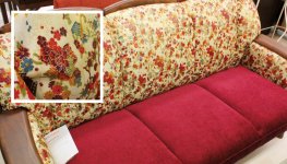 姫革友禅家具は、華やかな柄が大きな特徴。継ぎ目なく染色でき、本革の風合いも生かすことができる