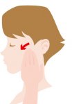 ③耳下腺マッサージ 上の奥歯の付近にある耳下腺に、親指以外の指を当て、グルグルと円を描くように10回マッサージする
