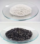 白いもみ殻のシリカ灰は食品添加物や化粧品などに、黒いものは工業用製品や肥料に使われる