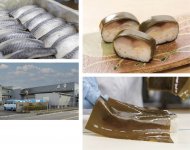 そのまま食べてもしょうゆなどをつけてもうまい（右上）、北海道産の昆布を使用、味付けは門外不出（右下）、鯖は1枚ずつ丁寧に仕込む（左上）、1902（明治35）年創業の「米吾」（左下）