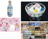宝石のようなゼリーをちりばめた白いプリンは美しく、食感の違いも楽しめる（右上）、鹿児島空港内でも購入できる（右下）、「白くまソーダ」は爽やかな味（左上）、イチゴが香るピンクのプリンも人気（左下）