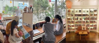 「MARUSAN×B house Cake」には約1000冊の本が並び、カフェのようにカウンター席がある（ケーキは持ち帰りのみ）