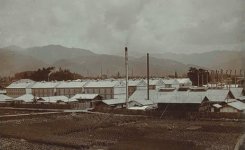 明治44年の本店。写真右が繭の乾燥場で左が倉庫