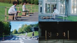 ２つのプロトタイプを経てデザインした家具型ロボット群「Furnituroids」
（左上）ライトを水平に変形させ椅子の間に移動すると緩やかな仕切りに
（左下）横断歩道を人が通る度にライトを垂直から水平に動かせば踏み切りのように
（右上）人を垂直に支える椅子が斜めに変形して高さが変わるとテーブルのように
（右下）ぽつんとたたずむ街灯の周りにFurnituroidsが集まり新たな意味をつくり出す