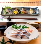 武輪水産のしめさばの調理や盛り付け例。海外では日本料理店や日本食材を扱うスーパーなどで販売されている
